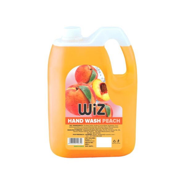 Wiz Peach Handwash Liquid Soap Refill Can - 5L | Germ Protection | Hand Wash with Added pH-Balanced & Moisturizers for Soft & Gentle Hands | Suitable for all Skin Types