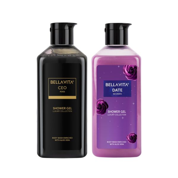 Bella Vita Luxury CEO Man and Date Woman Body Wash Refreshing Shower Gel for Deep Cleansing, Hydrating & Moisturising Skin with Aloe Vera, 250 ml Each