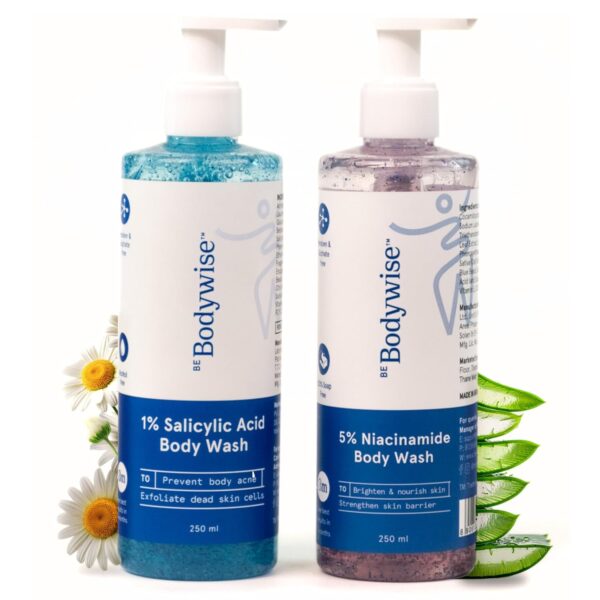 Be Bodywise 5% Niacinamide Body Wash & 1% Salicylic Acid Body Wash | With Aloe Vera & Chamomile Extract | For Glowing, Radiant & Even-Toned Skin | 500 ml
