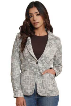 Purple State Women Self-Design Pure Cotton Slim-Fit Single-Breasted Blazer