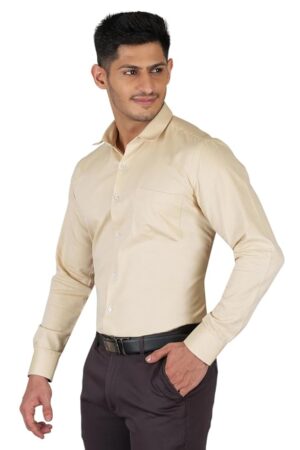 YOUNG & FORMALS by CAMBRIDGE Men's Slim Fit Formal Shirt | Full Sleeves, Spread Collar with Hanging Piping | Solid Chambray | Classic Business & Office Wear
