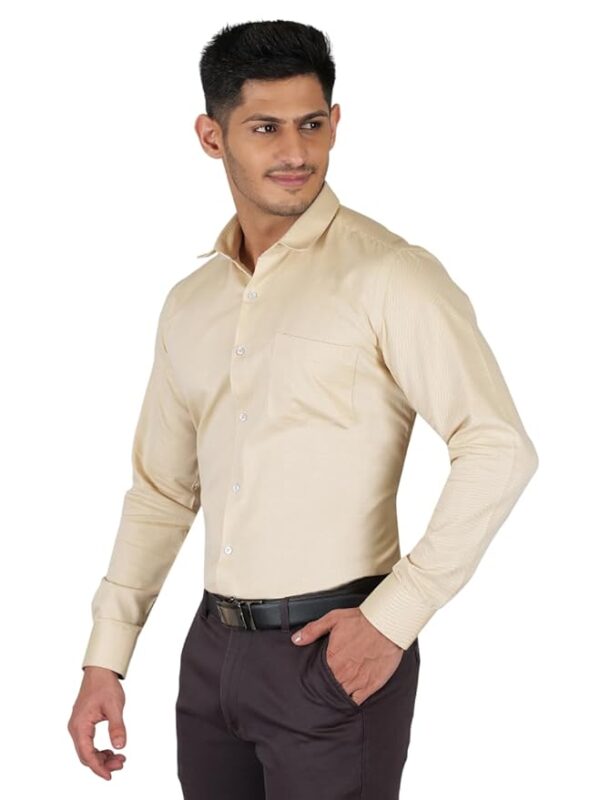 YOUNG & FORMALS by CAMBRIDGE Men's Slim Fit Formal Shirt | Full Sleeves, Spread Collar with Hanging Piping | Solid Chambray | Classic Business & Office Wear