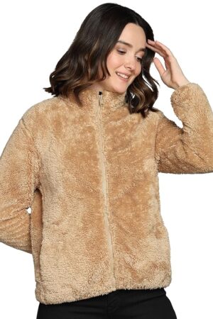 Alan Jones Clothing Women Polyester Fluffy Yarn Fleece Full-Zip Standard Length Jacket