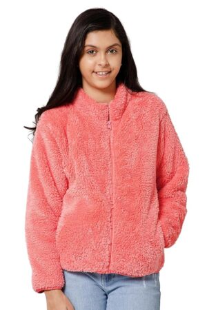 Alan Jones Clothing Girl's Polyester Fluffy Yarn Fleece Full-Zip Standard Length Jacket