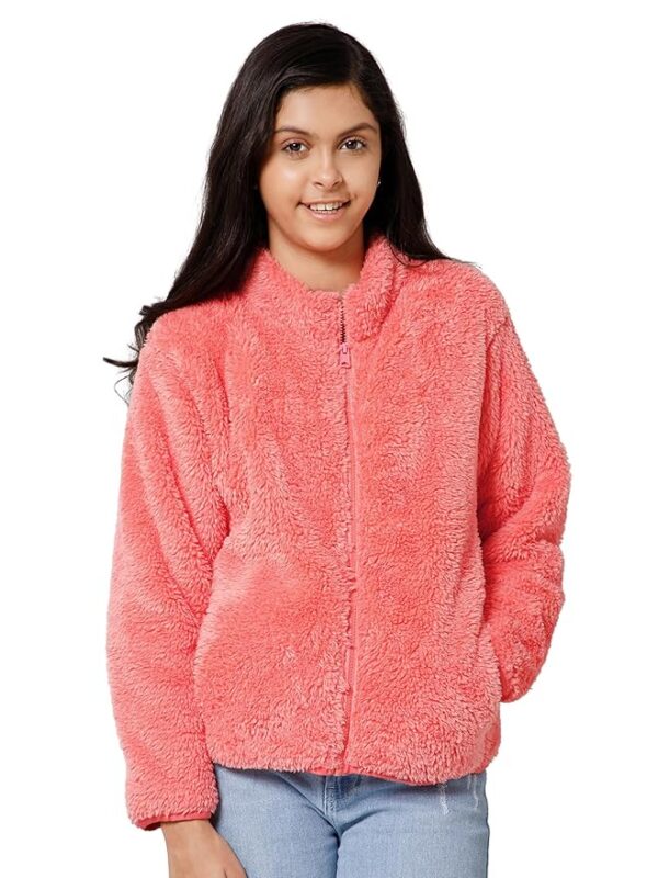 Alan Jones Clothing Girl's Polyester Fluffy Yarn Fleece Full-Zip Standard Length Jacket