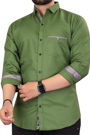 Colebrook Men's Solid Relaxed Fit Cotton Shirt | Casual | Plain | Full Sleeve | Stylish Mens Shirt | Summer-Regular Fit Shirt Spread Collar with Pocket & Full Sleeves
